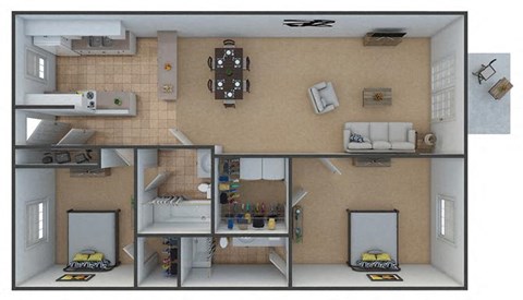 Floor plan for 2 beds, 2 baths, 1092 sqft